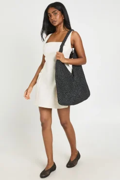 boohoo Robe Mini En Popeline À Encolure Carrée Et Jupe Ample<Femme Tons Neutres|Robes Patineuses