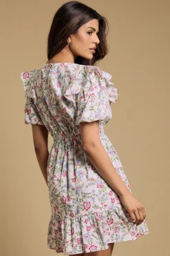 Dorothy Perkins Robe Mini En Popeline À Manches Bouffantes Et Volants Aux Épaules Petite<Femme Robes|Toutes Les Robes