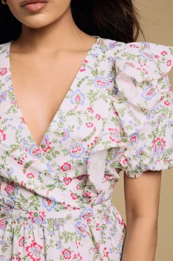 Dorothy Perkins Robe Mini En Popeline À Manches Bouffantes Et Volants Aux Épaules Petite<Femme Robes|Toutes Les Robes