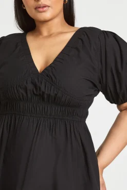 Robe Mini En Popeline À Manches Bouffantes Ballon Grande Taille