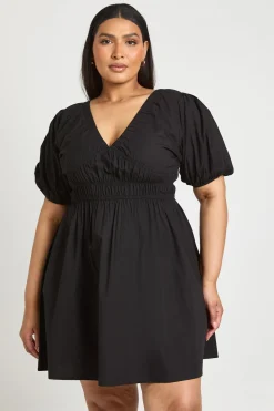 Robe Mini En Popeline À Manches Bouffantes Ballon Grande Taille
