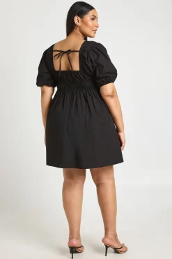 Robe Mini En Popeline À Manches Bouffantes Ballon Grande Taille