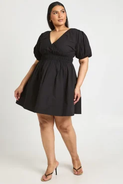 Robe Mini En Popeline À Manches Bouffantes Ballon Grande Taille