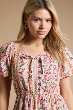 Robe Mini En Popeline À Manches Bouffantes Et Nœud Devant