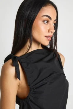 boohoo Robe Mini En Popeline À Épaules Nouées<Femme Robes|Robes Noires