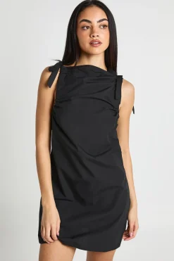 boohoo Robe Mini En Popeline À Épaules Nouées<Femme Robes|Robes Noires