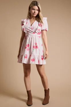 Robe Mini En Popeline À Épaules Volantées Et Manches Bouffantes