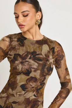 Robe mini en résille à paillettes imprimée