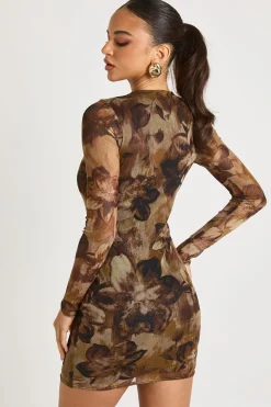 Robe mini en résille à paillettes imprimée