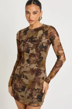 Robe mini en résille à paillettes imprimée