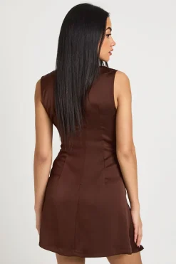 boohoo Robe Mini En Satin Avec Détails De Garniture Et Drapé Frontal<Femme Looks Chocolat|Satin Et Dentelle