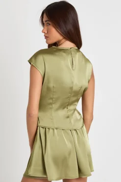 Robe Mini en Satin avec Détails Froncés