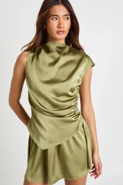 Robe Mini en Satin avec Détails Froncés