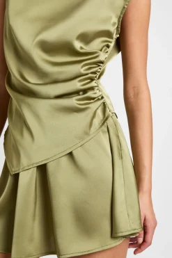 Robe Mini en Satin avec Détails Froncés