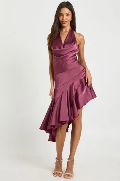 Robe Mini en Satin à Col Bénitier et Ourlet Asymétrique