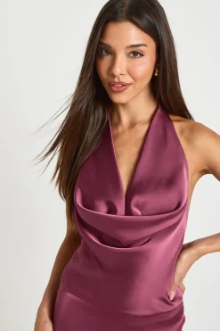 Robe Mini en Satin à Col Bénitier et Ourlet Asymétrique