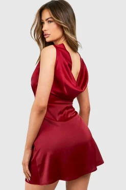Robe mini en satin à col drapé