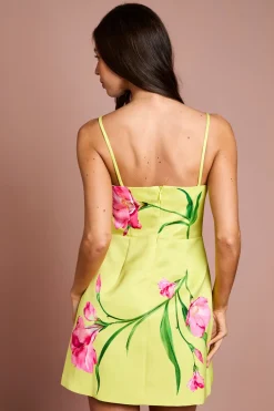 Robe Mini en Satin à Corsage Floral 3D