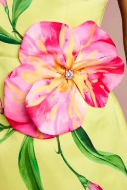 Robe Mini en Satin à Corsage Floral 3D
