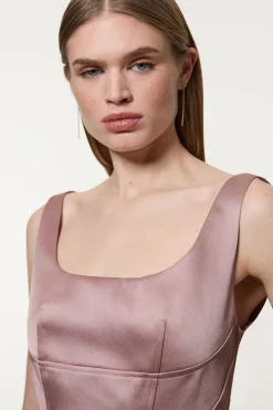 KarenMillen Robe mini en satin de viscose structurée, coupée sur mesure avec détail de couture<Femme Tailleurs|Satin Et Dentelle