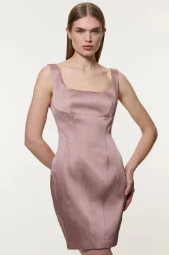 KarenMillen Robe mini en satin de viscose structurée, coupée sur mesure avec détail de couture<Femme Tailleurs|Satin Et Dentelle