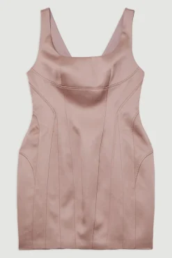 KarenMillen Robe mini en satin de viscose structurée, coupée sur mesure avec détail de couture<Femme Tailleurs|Satin Et Dentelle