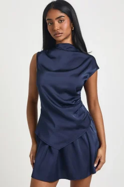 Robe Mini en Satin à Détails Froncés