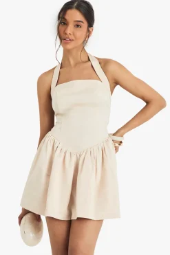 boohoo Robe Mini en Satin à Encolure Halter, Taille Basse et Jupe Volumineuse<Femme Satin Et Dentelle|Robes Patineuses