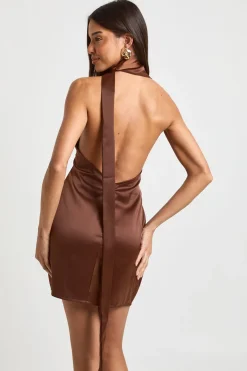 Robe Mini en Satin et Dentelle avec Détail Foulard