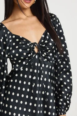 boohoo Robe Mini En Satin À Manches Bouffantes À Pois<Femme Pois|Satin Et Dentelle