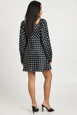 boohoo Robe Mini En Satin À Manches Bouffantes À Pois<Femme Pois|Satin Et Dentelle