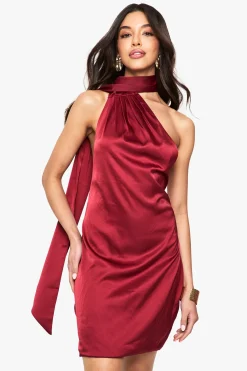 Robe Mini en Satin Premium avec Détail Écharpe