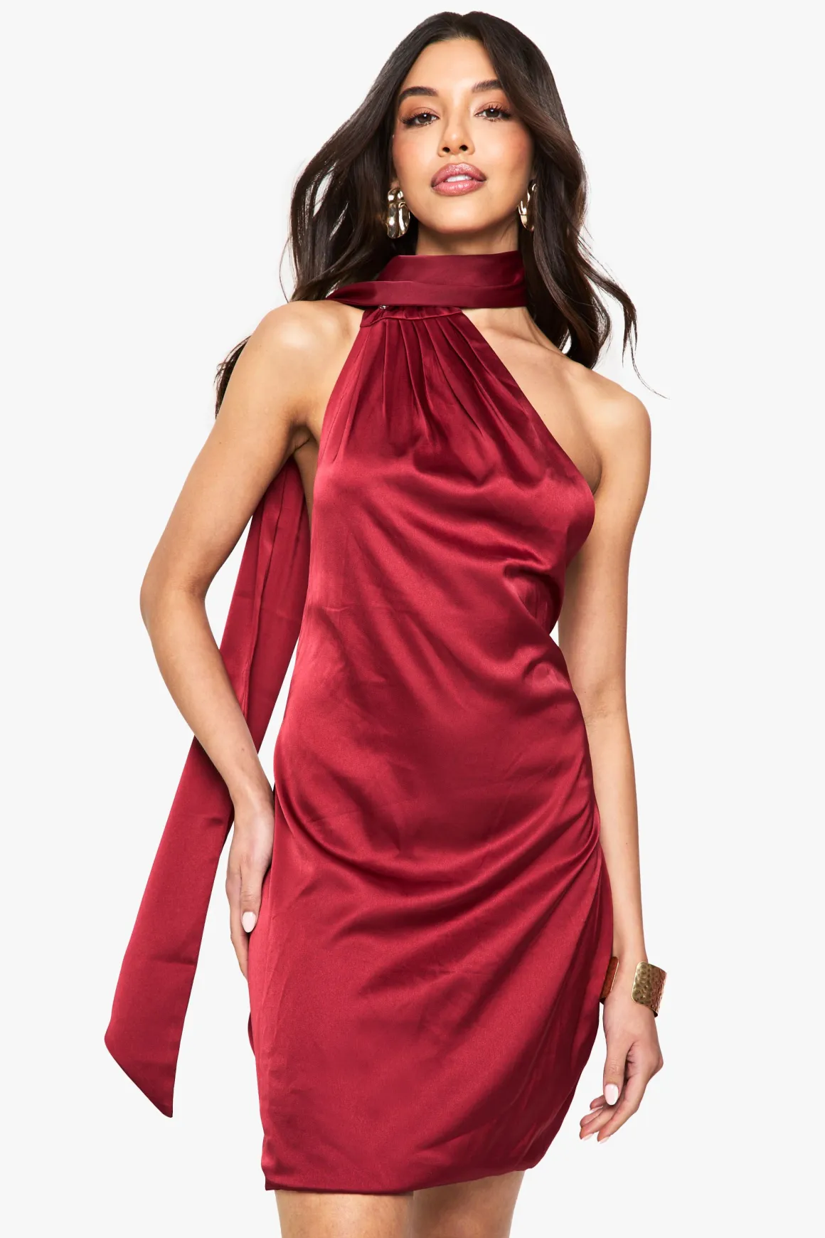 Robe Mini en Satin Premium avec Détail Écharpe