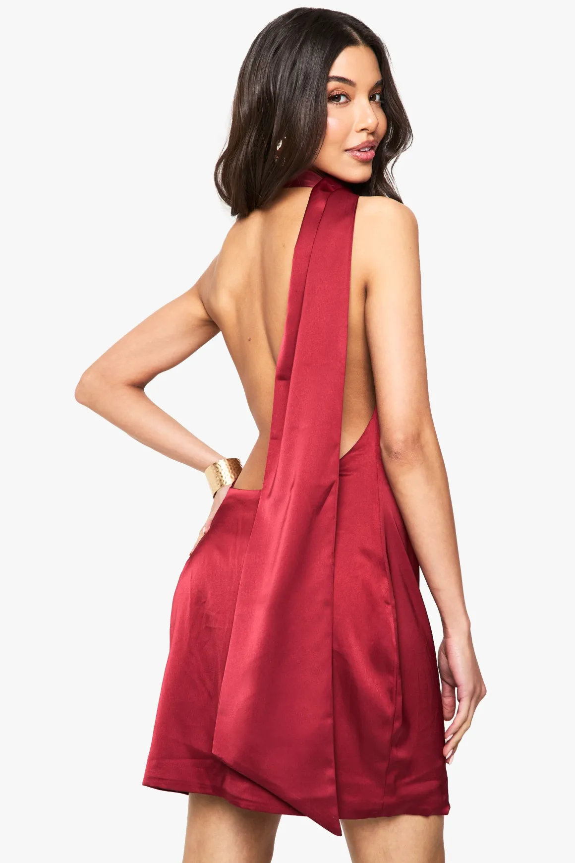 Robe Mini en Satin Premium avec Détail Écharpe