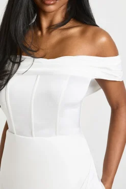 Robe mini en satin ruched à détails drapés Bardot