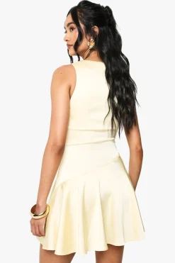 Robe Mini en Satin à Taille Basse