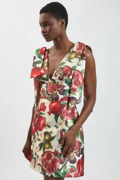 Robe Mini En Sergé À Imprimé Fruits Et Épaules Nouées Petite