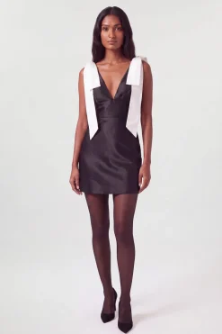 Robe Mini En Sergé À Liens Contrastés Aux Épaules