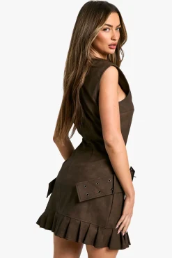 Robe mini en synthétique à double ceinture