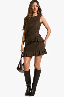 Robe mini en synthétique à double ceinture