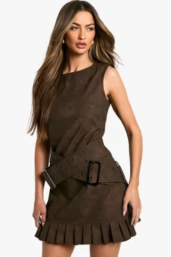 Robe mini en synthétique à double ceinture