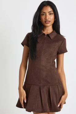 Robe mini en synthétique à ourlet plissé