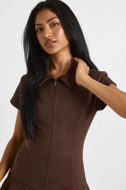 Robe mini en synthétique à ourlet plissé