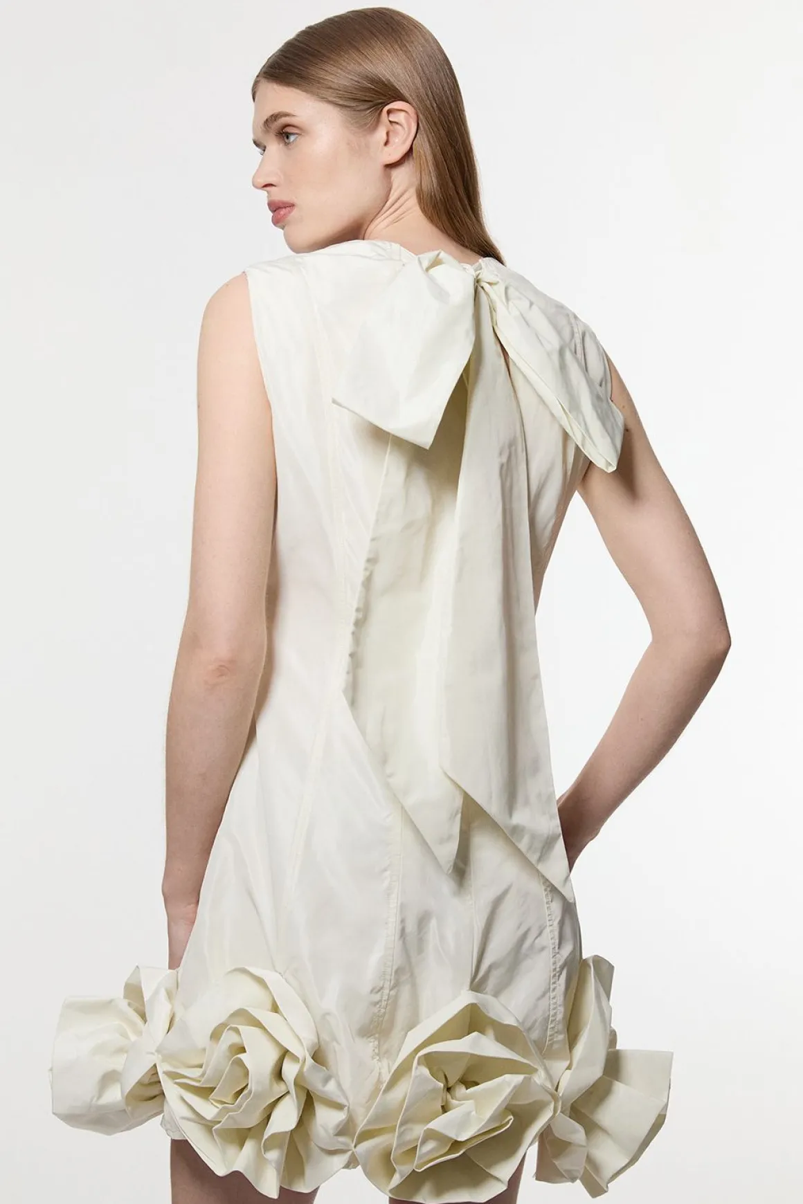 Robe mini en taffetas Drama tissée avec rosette et détail de nœud