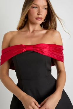 boohoo Robe mini en taffetas à nœud contrastant<Femme Robes Patineuses|Robes