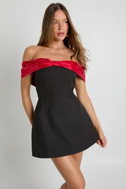 boohoo Robe mini en taffetas à nœud contrastant<Femme Robes Patineuses|Robes