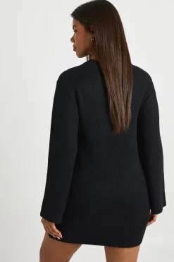 boohoo Robe mini en tricot à col rond et manches évasées<Femme Robes À Manches Longues|Robes