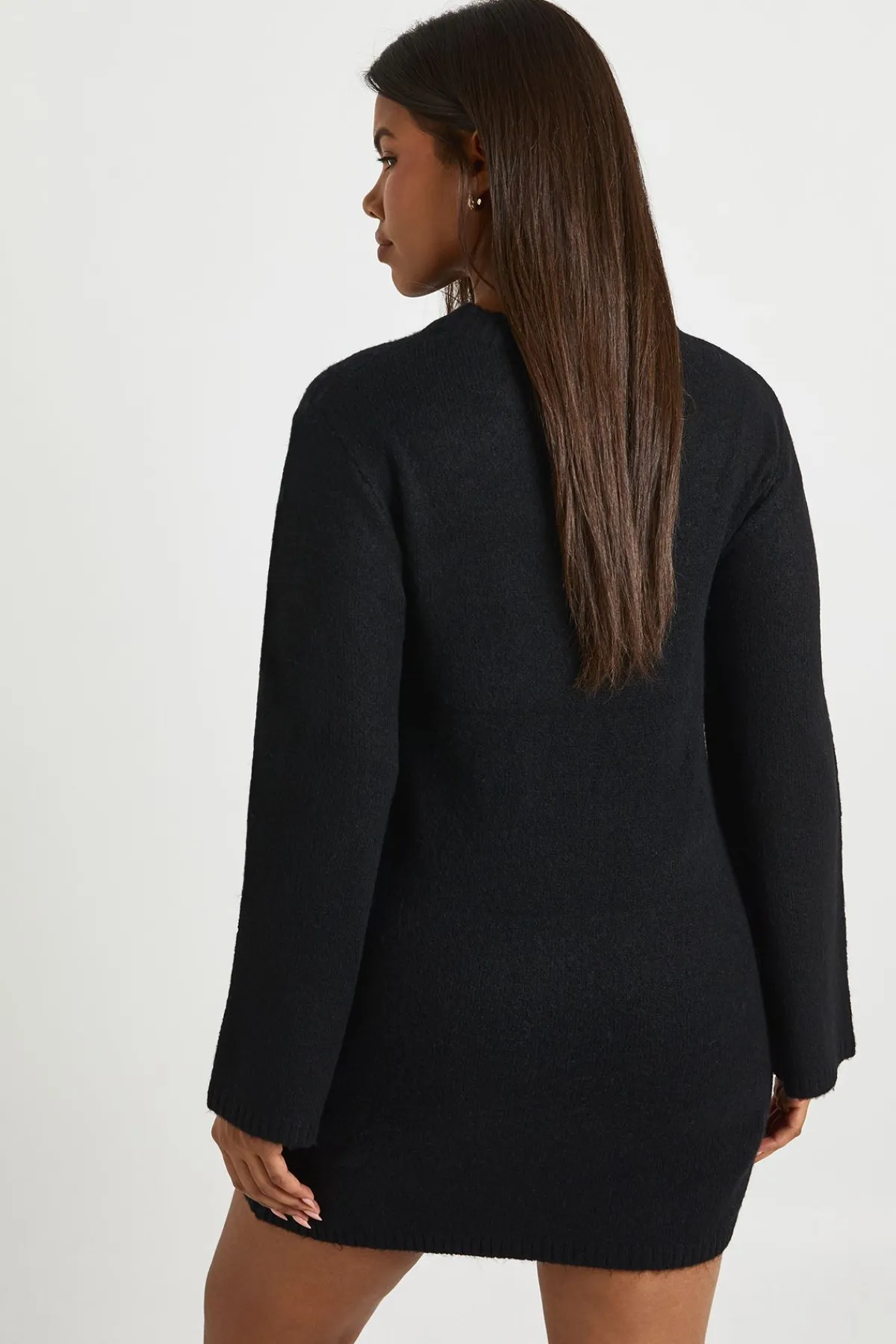 boohoo Robe mini en tricot à col rond et manches évasées<Femme Robes À Manches Longues|Robes