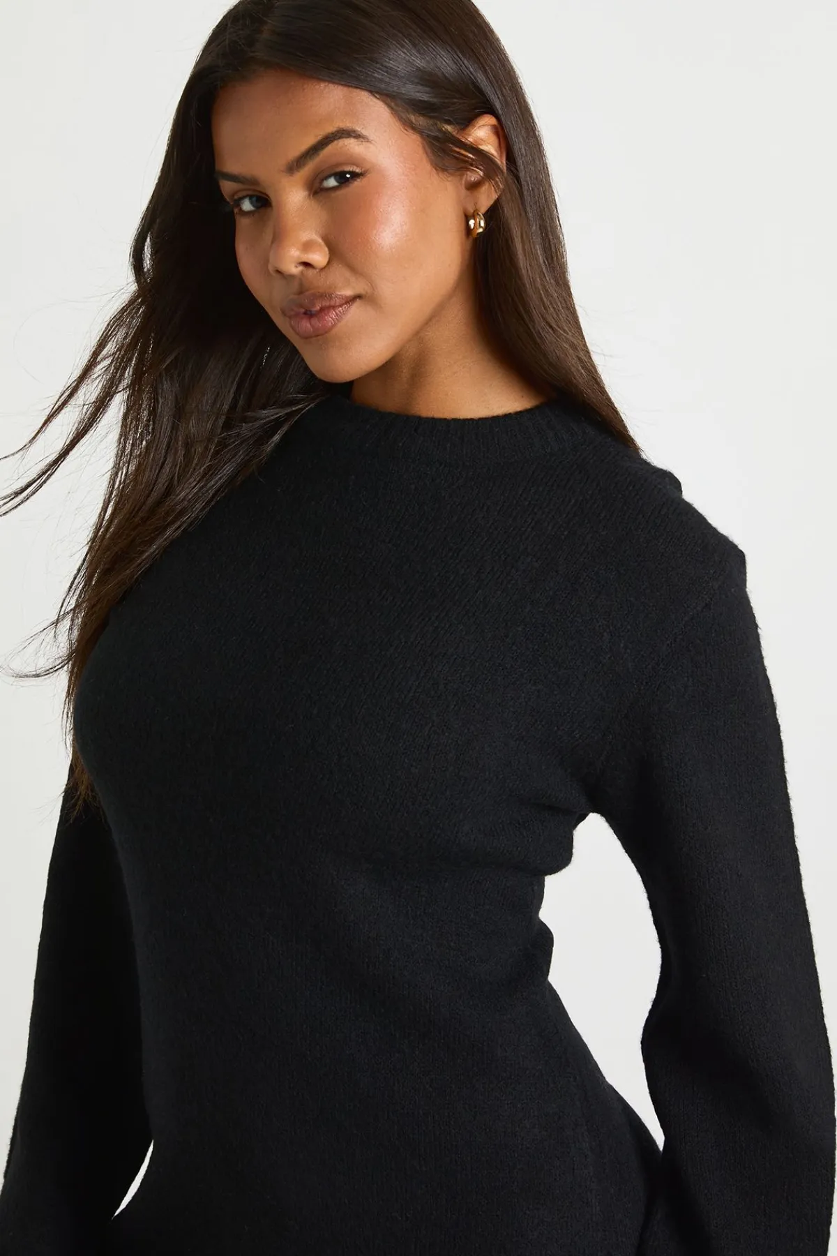 boohoo Robe mini en tricot à col rond et manches évasées<Femme Robes À Manches Longues|Robes