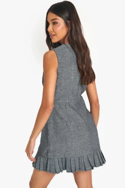 Robe mini en tweed sur mesure à ourlet plissé